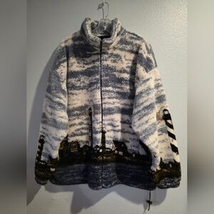 Vintage Unisex Mazmania Blue Lighthouse Full Zip Soft Fleece Jacket USA Made XL